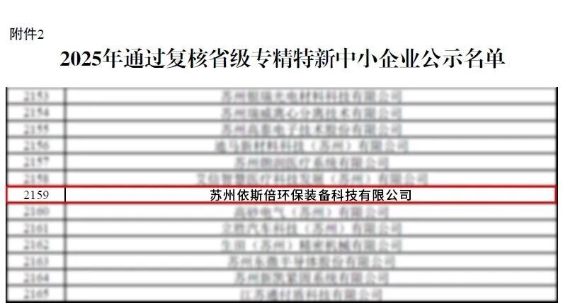 依斯倍成功入選2025年度省級專精特新企業(yè)名單 (2)